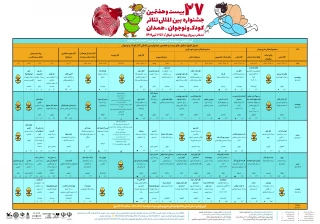 جدول اجراهای بیست و هفتمین جشنواره بین المللی تئاتر کودک و نوجوان- همدان- 1401