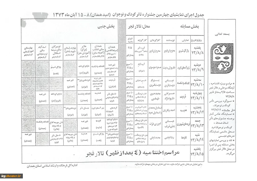 جدول اجراها