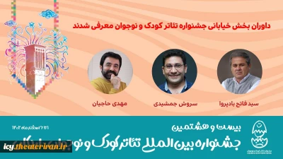 در آستانه برگزاری جشنواره بین‌المللی تئاتر کودک و نوجوان

داوران بخش خیابانی جشنواره تئاتر کودک و نوجوان معرفی شدند